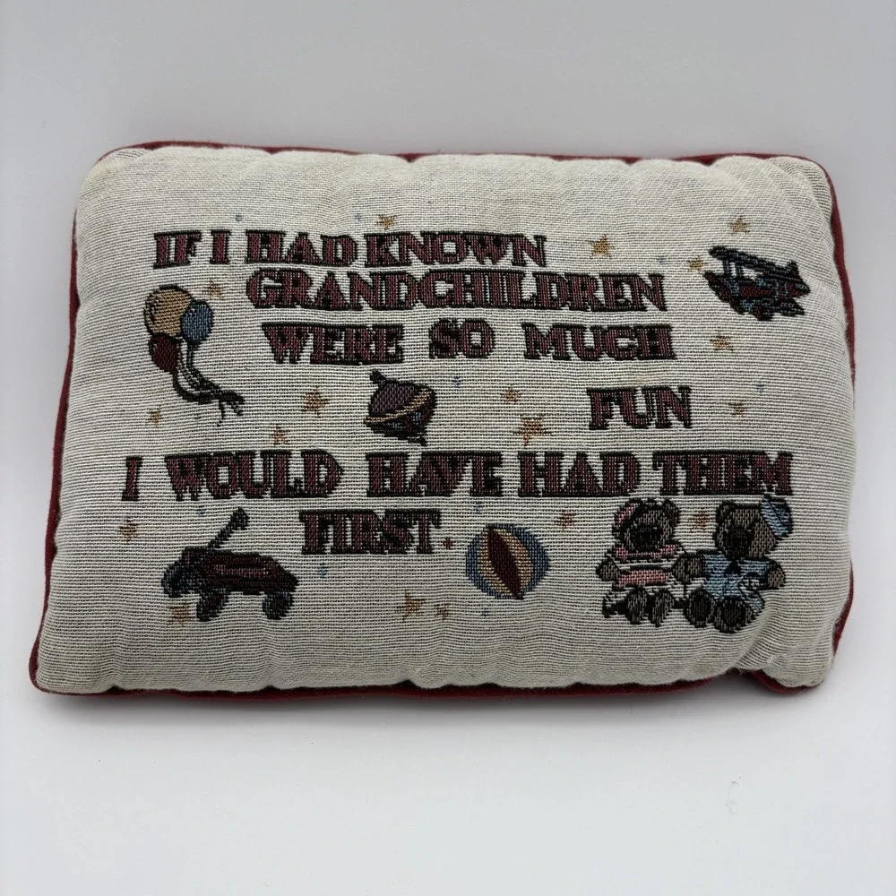 Beige Rectangular Throw Pillow Grandchildren Quote Plush Burgundy Back Decor